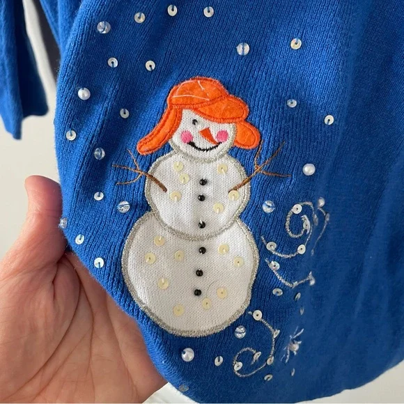 3/$20 Quacker Factory Blue Snowman Knit Top - Picture 8 of 10